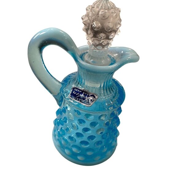 Fenton Opalescent Cruet Bottle Italy Hobnail Pattern Clear Stopper Vintage Glass - Picture 3 of 16